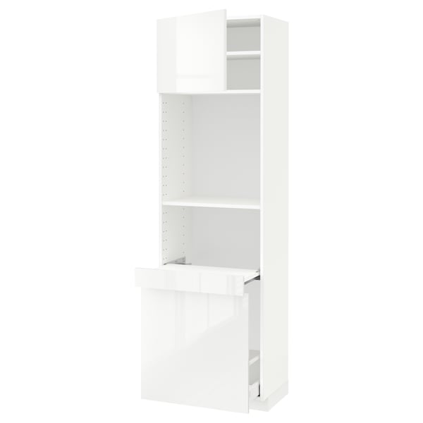 White high gloss METOD kitchen cabinet with adjustable shelves.