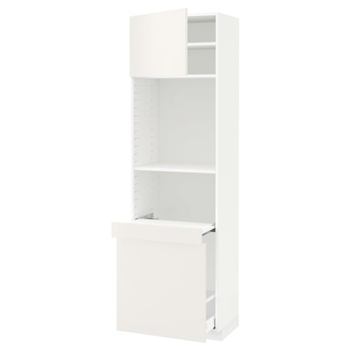 White METOD kitchen cabinet. Tall, rectangular, high cabinet with adjustable shelves, clean design.