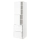 METOD white kitchen unit: tall, sleek, modern design, white foil finish, multiple adjustable shelves, integrated drawers.