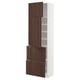 White ikea METOD kitchen cabinet with dark wood doors and adjustable shelves.