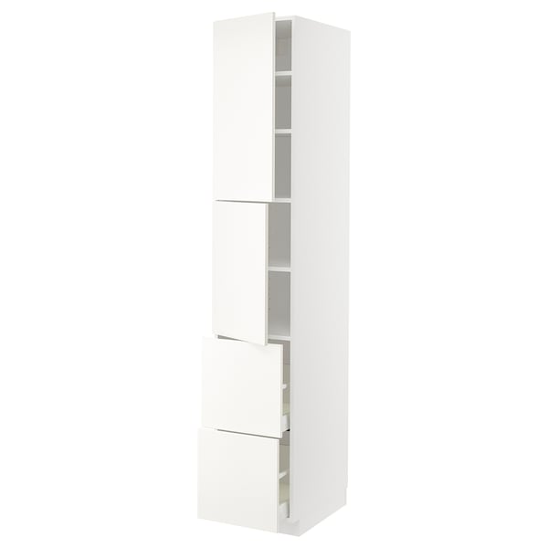 White METOD kitchen cabinet, tall, modern design with multiple storage options.