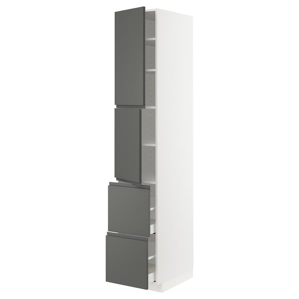 White METOD kitchen unit, grey voxtorp drawers and cabinet.