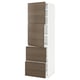 An ikea METOD kitchen cabinet set in white with dark walnut effect doors. It includes multiple shelves and drawers.