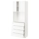 White METOD kitchen unit - 3 cabinets and drawers with silver handles.