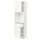 A white METOD kitchen cabinet system with a modern, sleek design featuring an open drawer and shelves.