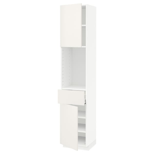 White METOD kitchen cabinet, modern, tall, rectangular, open & closed storage, adjustable shelves, minimalist.