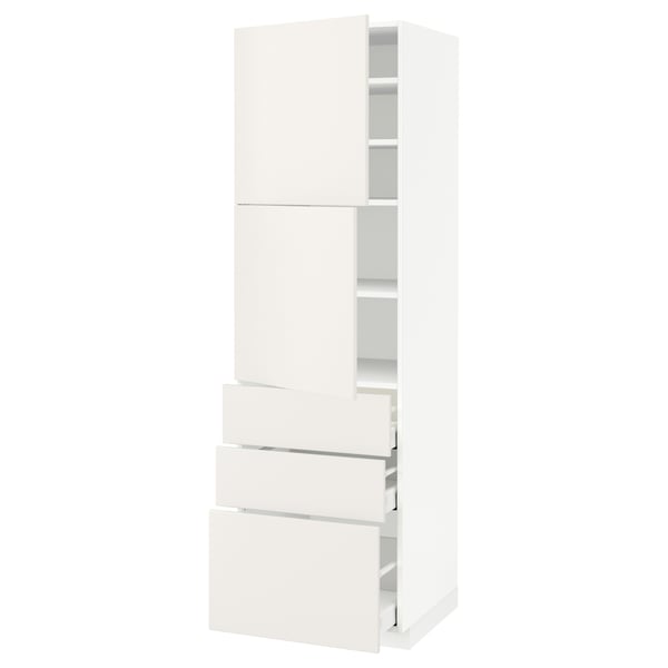 White METOD kitchen cabinet with drawers and shelves.