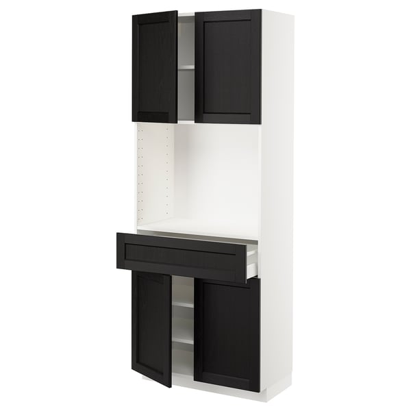 Ikea METOD white kitchen cabinet with black stained lerhyttan doors.
