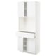 A white high cabinet from the METOD kitchen system, featuring a sleek, glossy finish, integrated handles, and adjustable shelves.