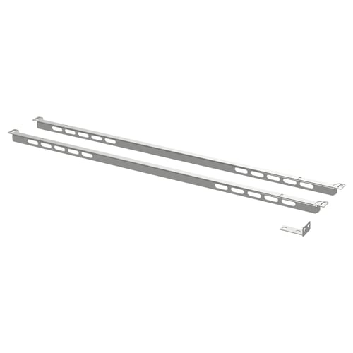 Two grey metal METOD bars for worktop support.