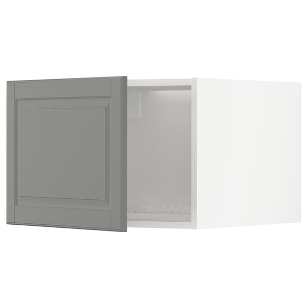 A grey METOD kitchen cabinet with a bevelled edge design. It a sturdy frame and a hinge with a damper.