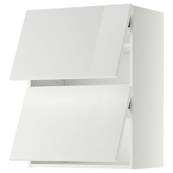 A white, modern kitchen cabinet with glossy edges and flat surfaces, part of the METOD kitchen system.
