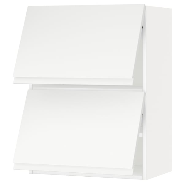 Modern white wall shelf unit, part of IKEAs METOD kitchen system. Three open compartments, simple minimalist design.