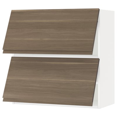 Walnut effect METOD kitchen cabinets. Two shelves, minimalist design.