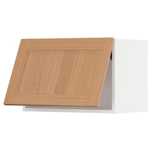 Light wood-colored kitchen cabinet with clean lines and simple design, shown in a white backdrop.