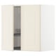 An off-white METOD kitchen cabinet with a bevelled door, featuring a wire rack inside.
