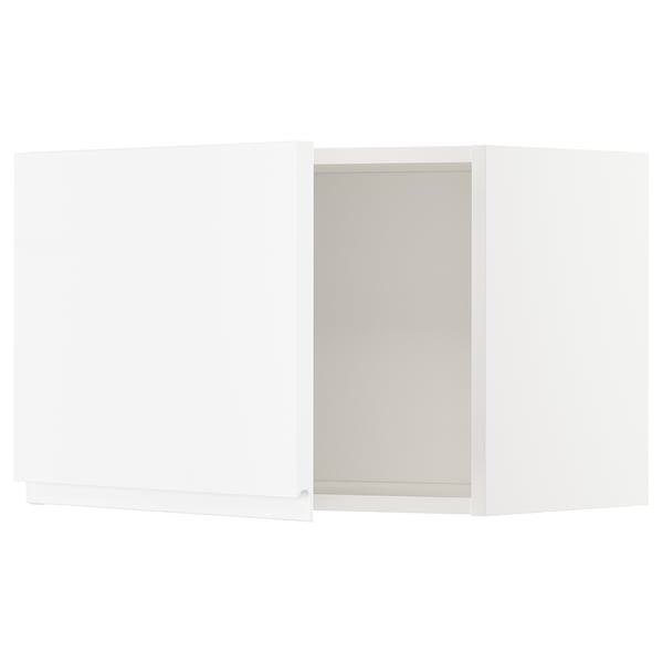 METOD white kitchen unit with glossy doors, modern design, square shape, built-in hinges.