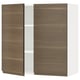 Brown wooden kitchen cabinet with glass doors, square shape, minimalist design.