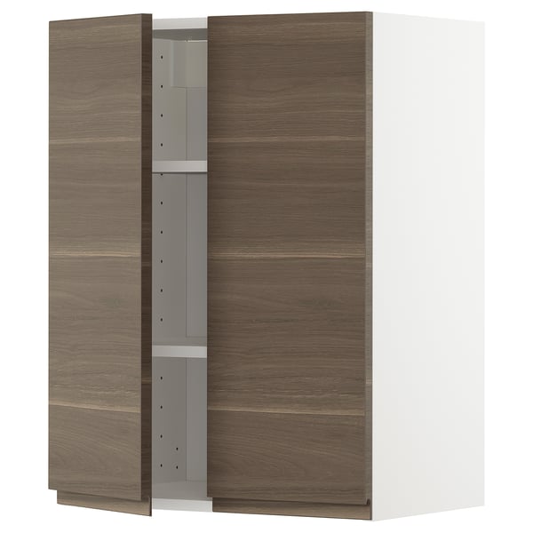Dark walnut effect METOD cabinet with white frame & adjustable shelf