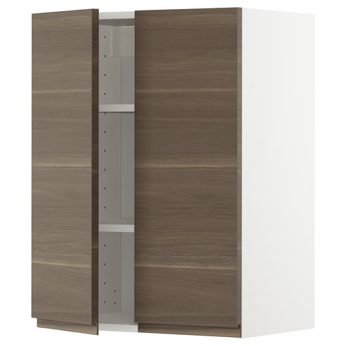 Dark walnut effect METOD cabinet with white frame & adjustable shelf