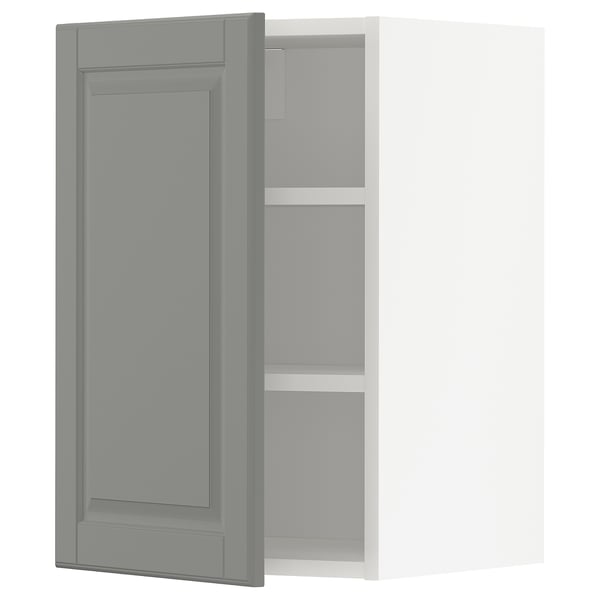 Grey kitchen cabinet, closed panel door, adjustable shelf, left/right mount.