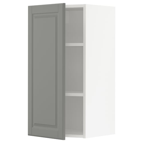 METOD kitchen cabinet, grey, rectangular, inset door, two shelves.