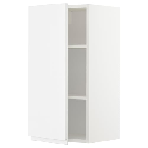 White high gloss cabinet with two shelves, modern kitchen storage.