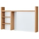 MICKE desk, light brown, rectangular, minimalist design with side shelves and adjustable compartments.