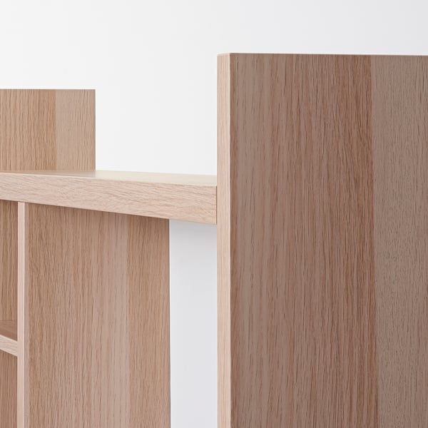 Wooden shelves with clean cuts; natural finish; horizontal shelf supports.