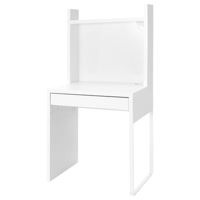 White MICKE desk, compact with metal storage and sleek design.