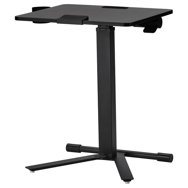 Black MITTZON adjustable laptop table, square, foldable, height 70-115 cm, sleek design.