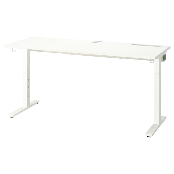 MITTZON white standing desk, fiberboard top, adjustable legs, minimalist design.