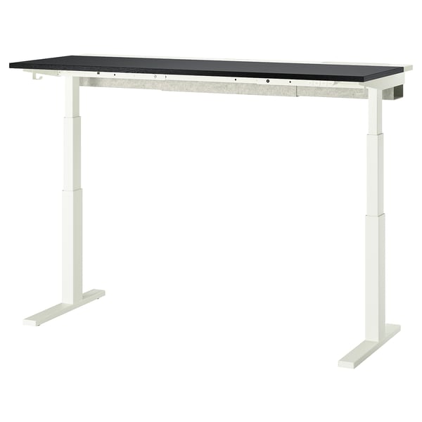 MITTZON desk, white, rectangular, adjustable height, grey top.
