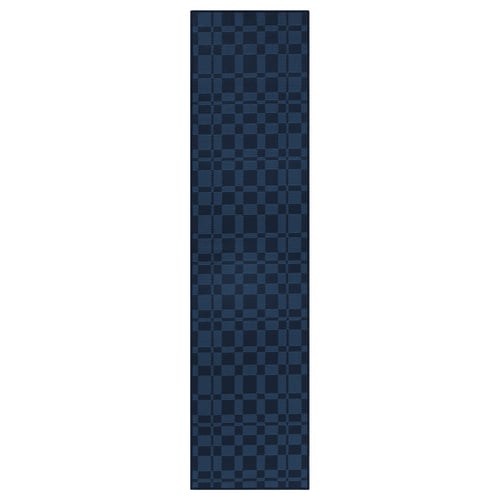 A blue NATTÅG rectangular runner rug with a chequered pattern.
