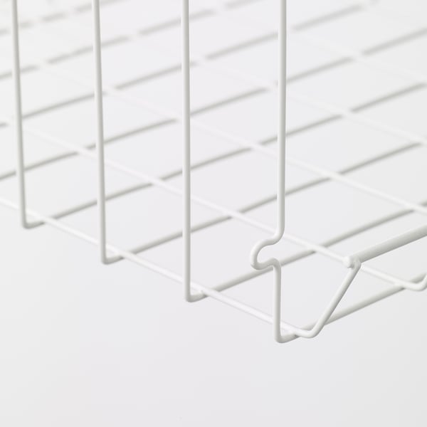 Wire shelf with multiple hooks, white, clean design.