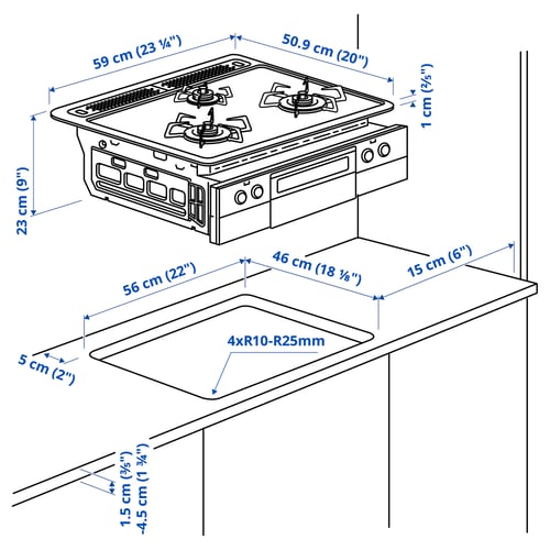 Illustration with measurements for the product: ÖSSJÖ.