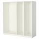 White PAX wardrobe; three sections, square, white panels.