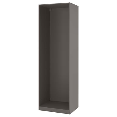 PAX tall grey wardrobe frame, rectangular, minimalist design, made from particleboard and fibreboard.