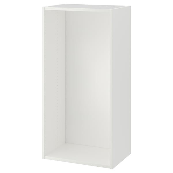 White PLATSA storage unit, minimalist and rectangular with open centre, made from fibreboard and particleboard.