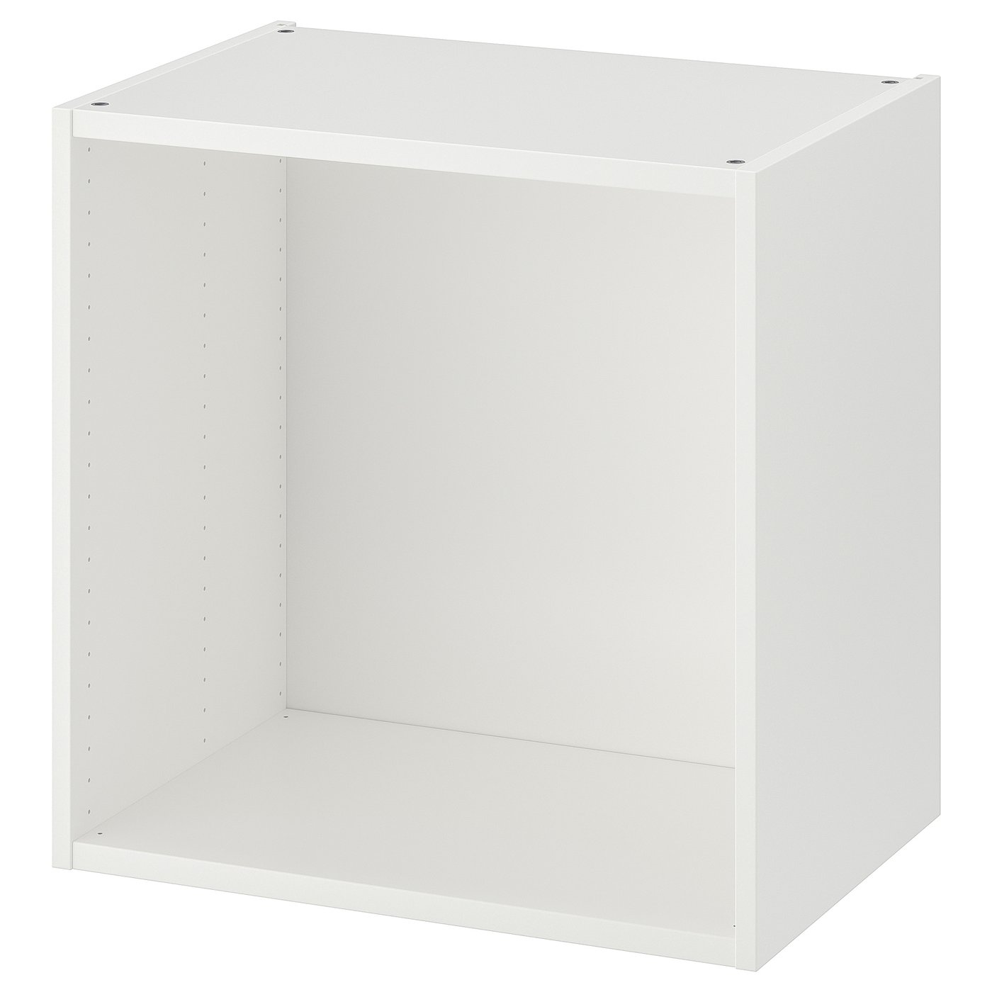 White PLATSA storage unit, square shape, minimalist design, assembled from fibreboard.