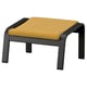 Black POÄNG footstool with yellow cushion, rectangular and modern design.