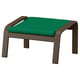 Green cushioned wooden footstool with curved legs and handles.