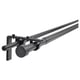 Black adjustable curtain rod system, modern design, metal and plastic construction, ideal for dual-layer curtains.