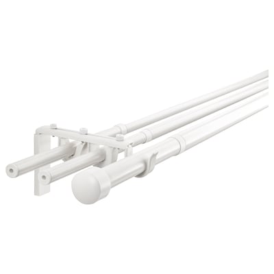 White RÄCKA triple curtain rod set, modern minimalist design, adjustable, steel & plastic.