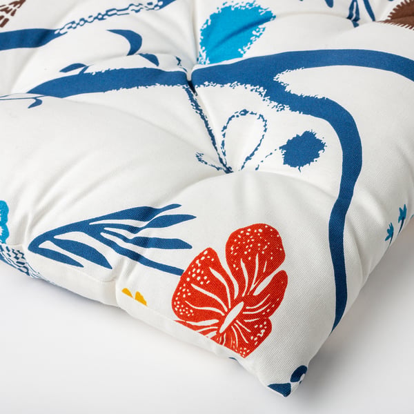 REVFINGERÖRT Chair pad, botanical details/white multicolour, 40x40x6 cm