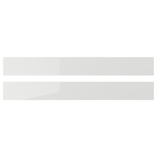 Two sleek, grey, glossy RINGHULT drawer fronts, featuring straight lines and durable plastic surfaces.