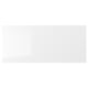 Displays a white, glossy RINGHULT kitchen cabinet front with straight lines and durable, easy-clean material.