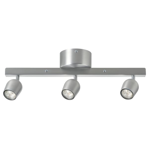 A silver RÖKFRI ceiling spotlight with three adjustable light heads.