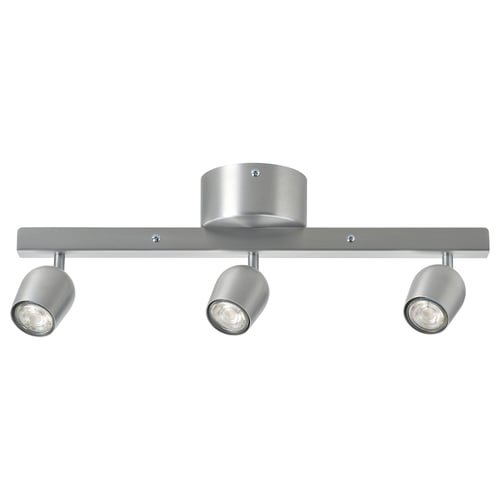 A silver RÖKFRI ceiling spotlight with three adjustable light heads.