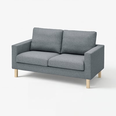 A grey SALTSJÖBADEN loveseat with wooden legs and a modern design.